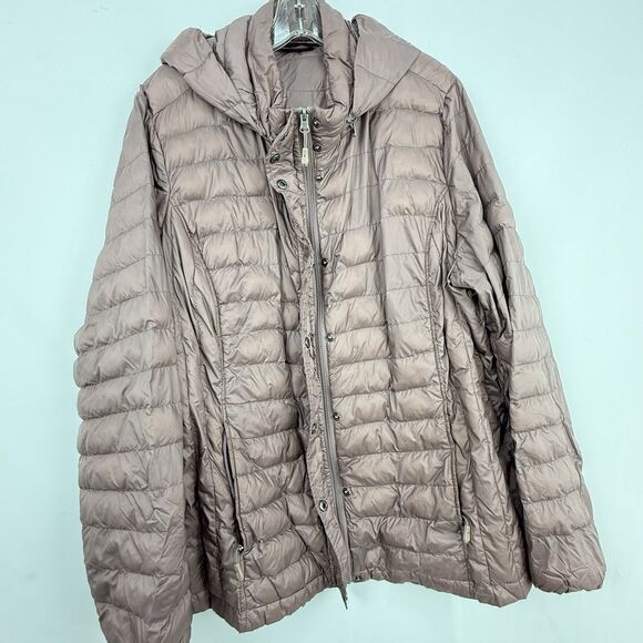 32 Degrees Heat Womens Hooded Down Puffer Packable Taupe Jacket Size 2X - Picture 14 of 16